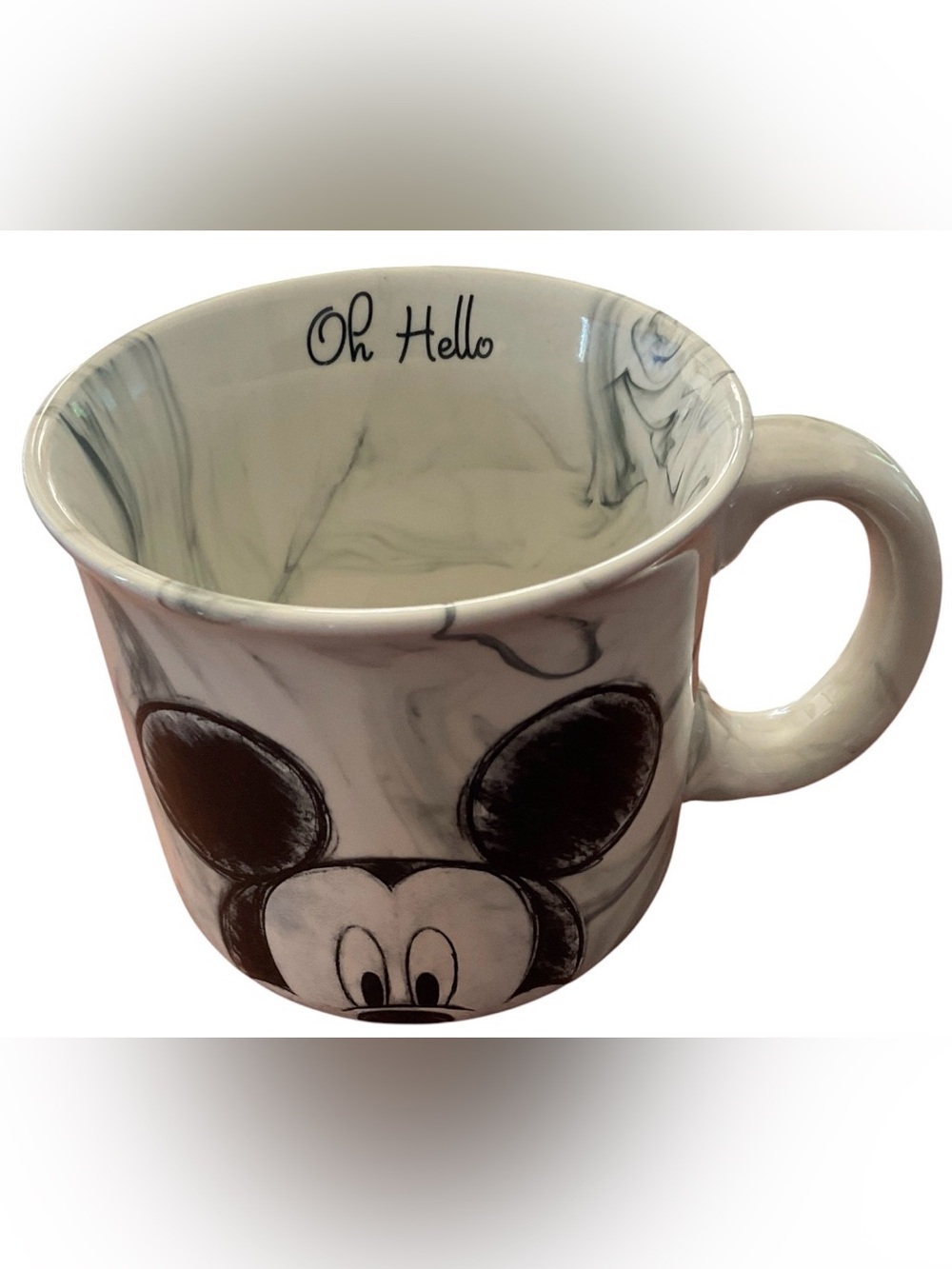 Disney Mickey Mouse Cup/Mug “Oh Hello” Collectible Black/White 16 oz NICE!